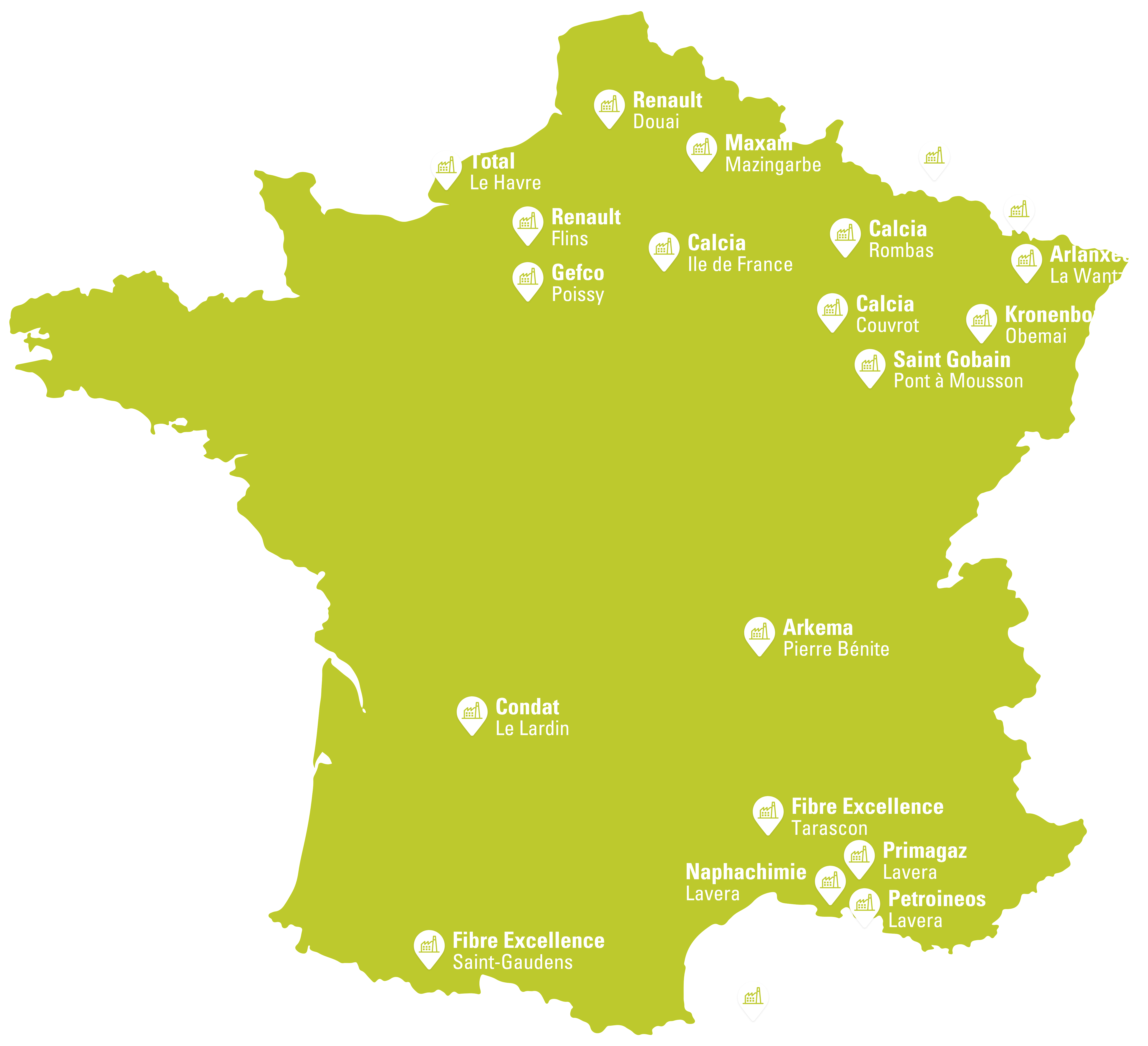 Carte de France - les sites industriels